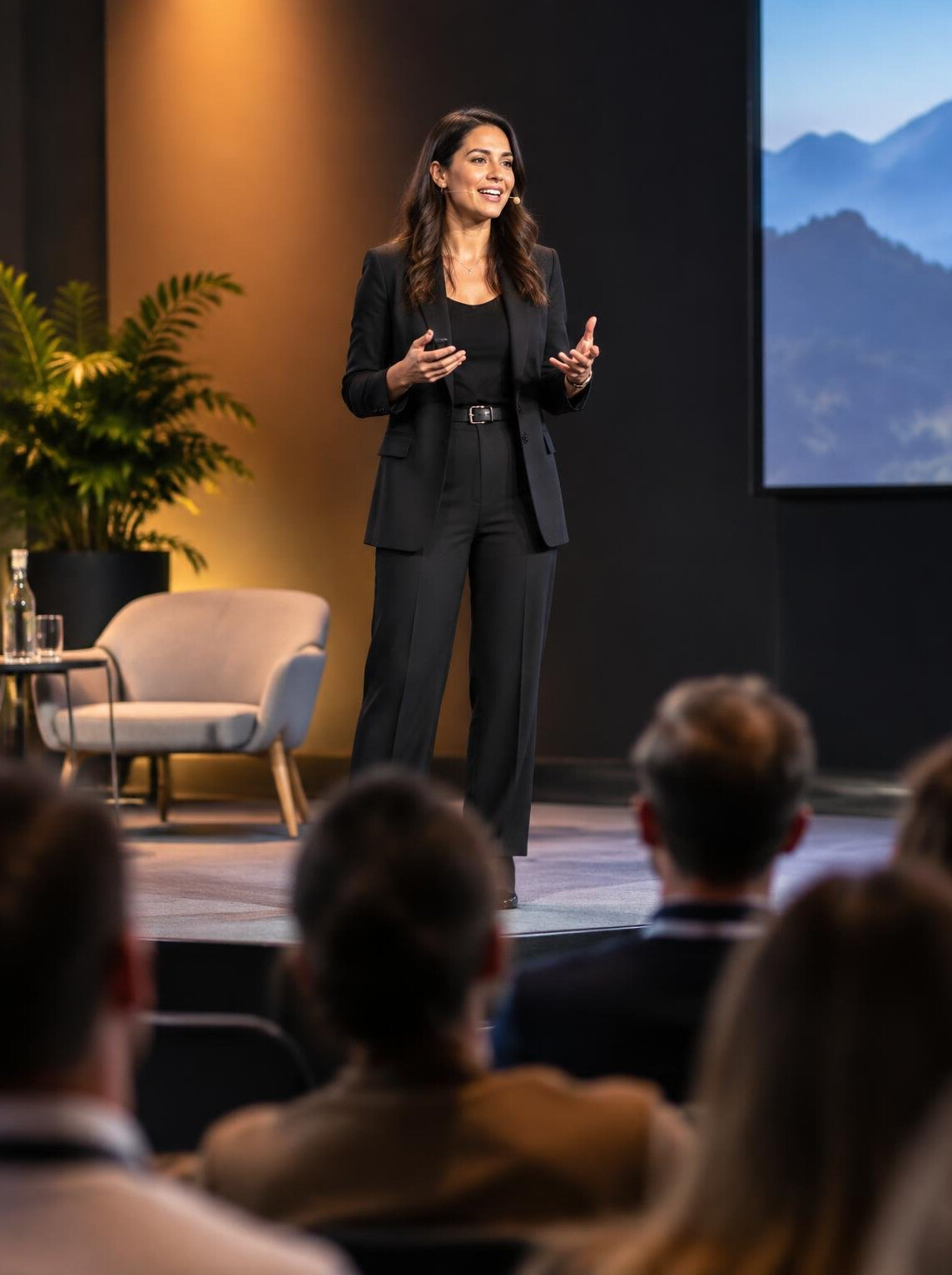 Speaker addressing an engaged audience on a stage