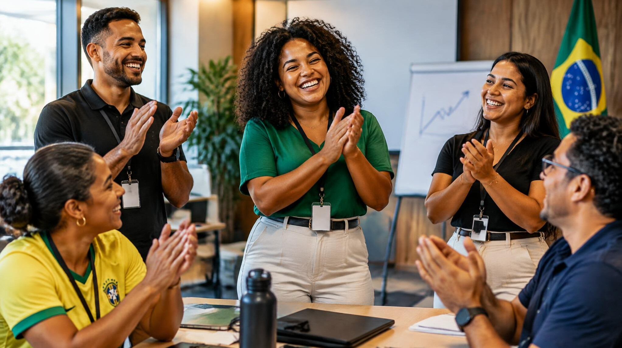 People clapping and celebrating progress in a training session
