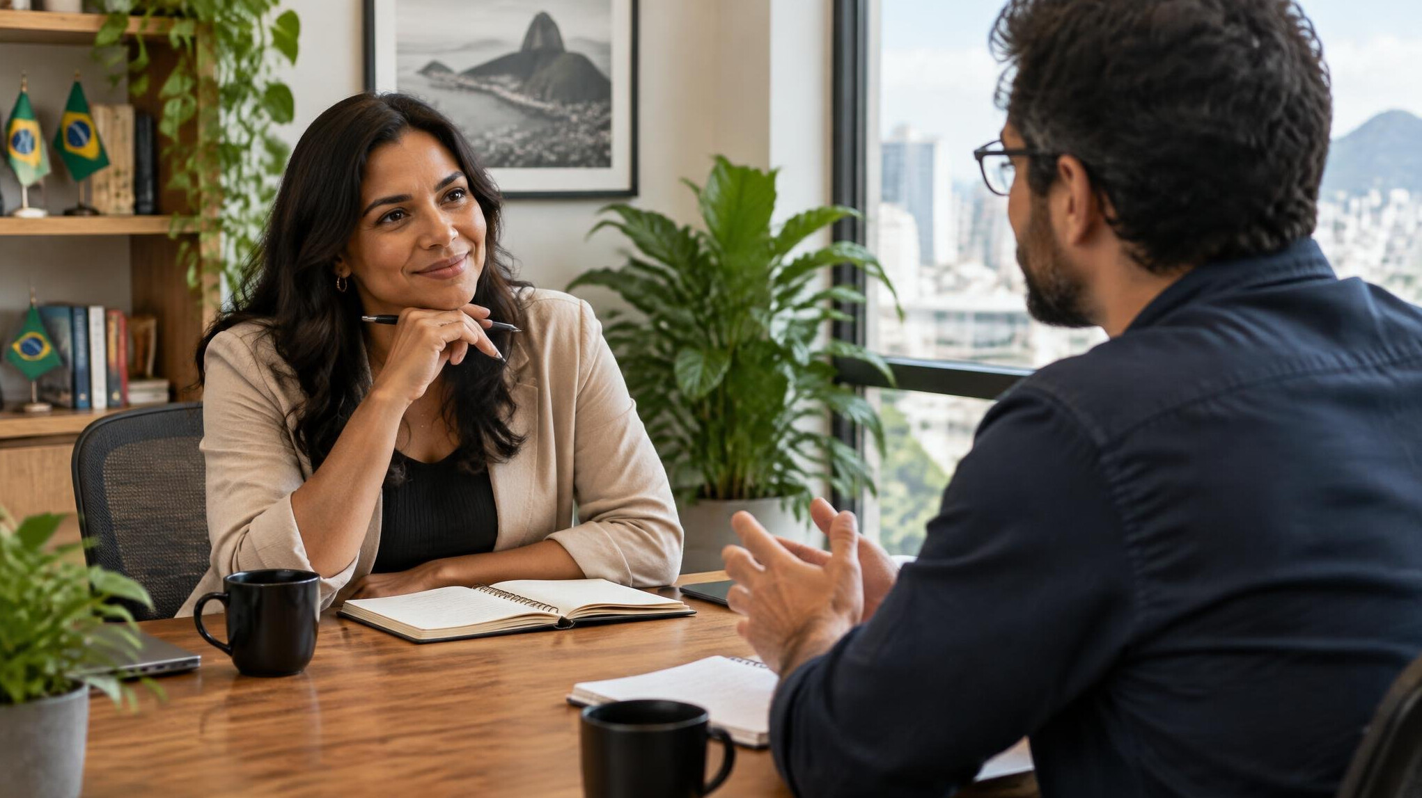 Mentor guiding a professional during a leadership coaching session